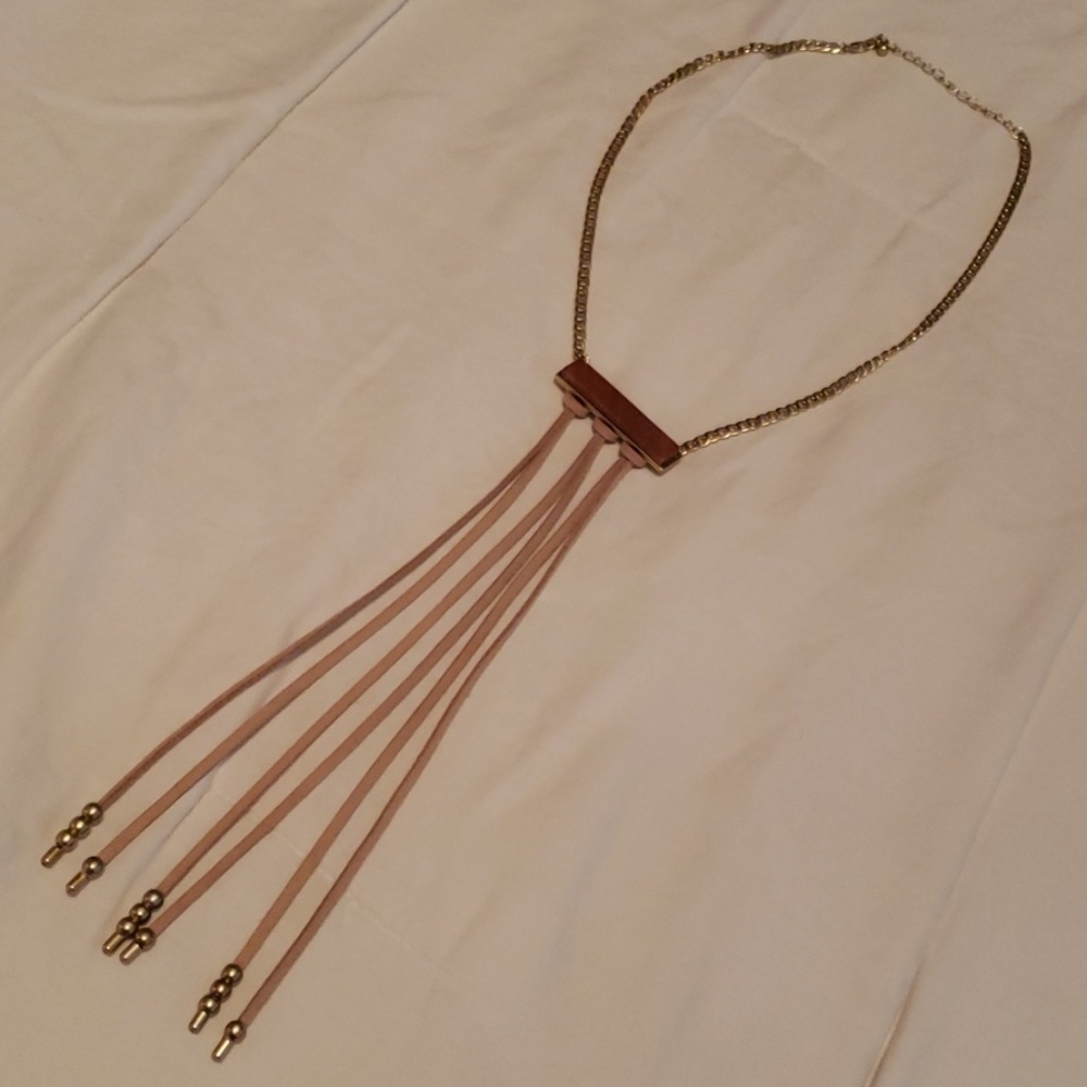 Dusty Rose Stone and Suede Lariat Choker